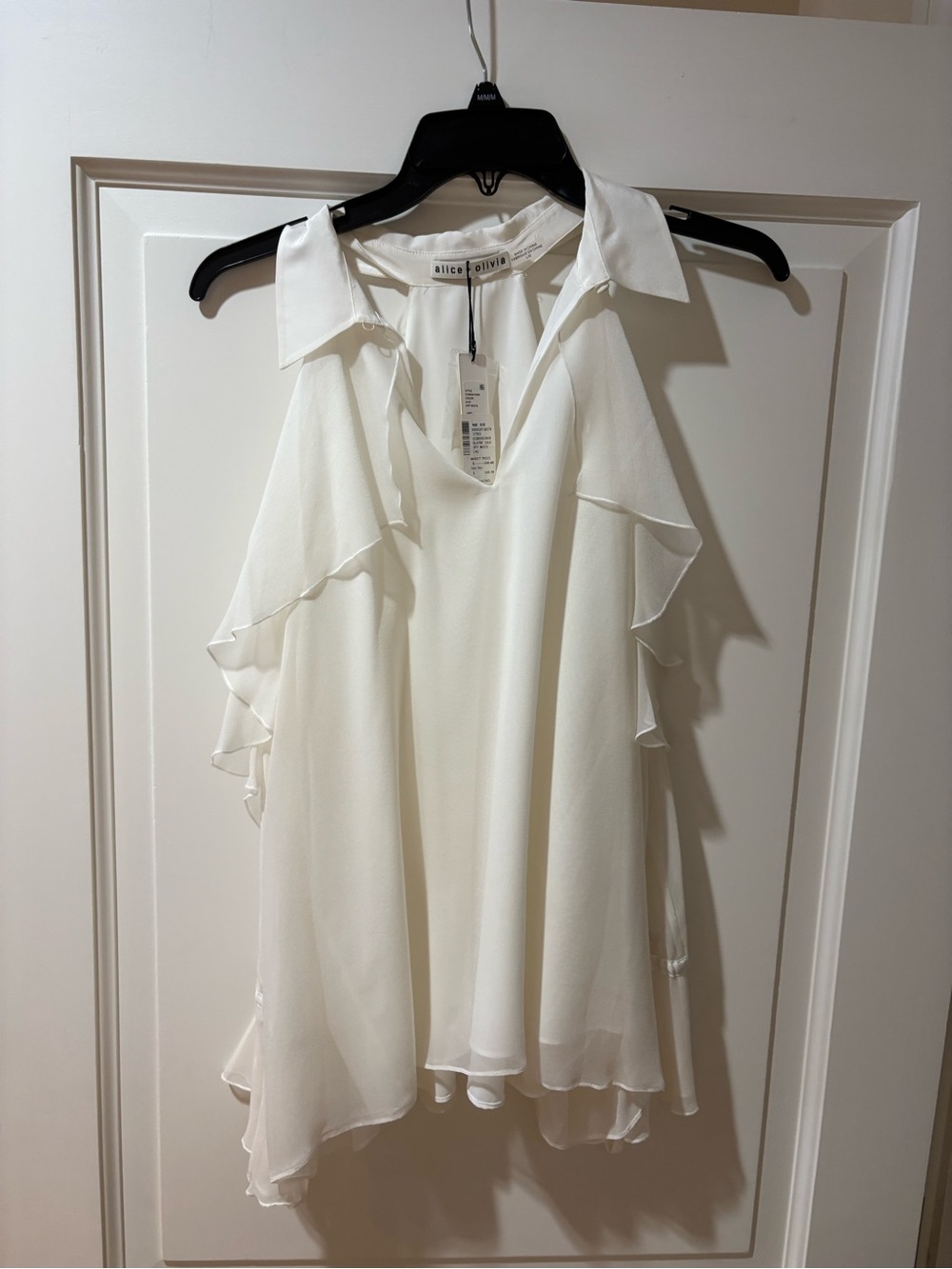 Alice + Olivia White Ruffle Halter Blouse